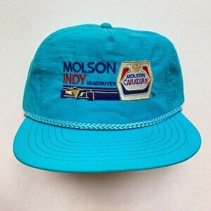 Vintage Molson Canadian Indy Promo Hat Fluorescent Blue Brim Rope Detail Racing